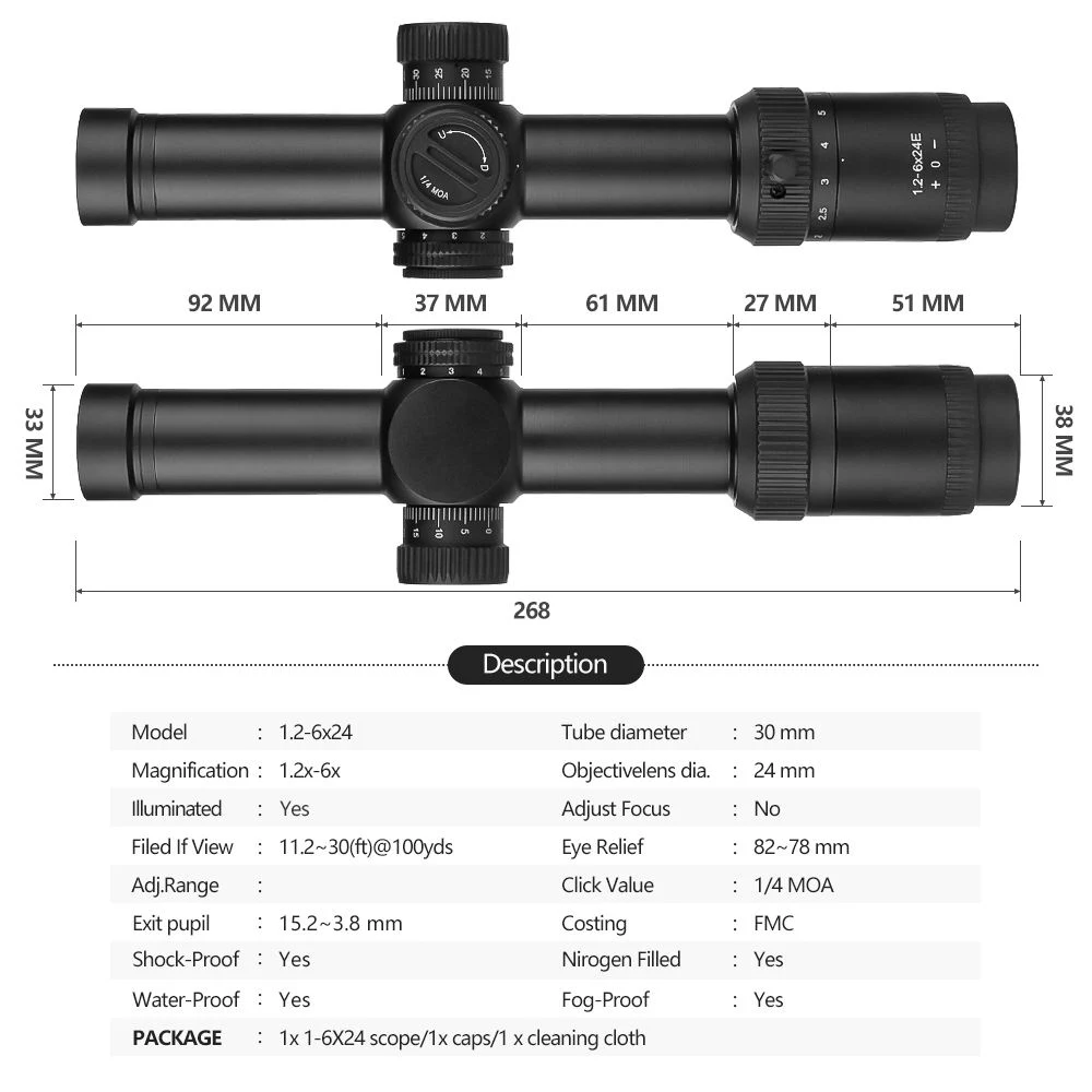 Sample Customization Spina Optics 1.2-6X24 Riflescope Tactical Scope Shooting Scope Sight for Hunting