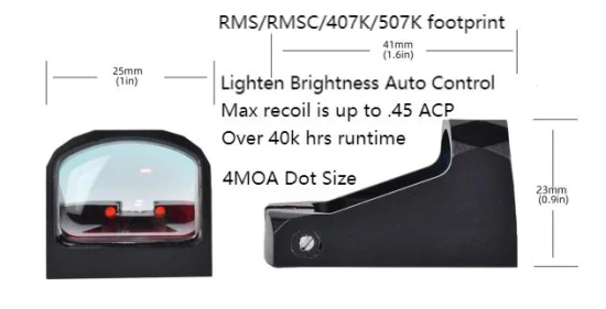 Konkurrierendes Tasco 4moa Caccia tattica compatta oltre 40.000 colpi IC LED Sensore di illuminazione Reflex Red DOT Ambito dell'arma Caccia definitiva Rmsc Footprint Red DOT Sight
